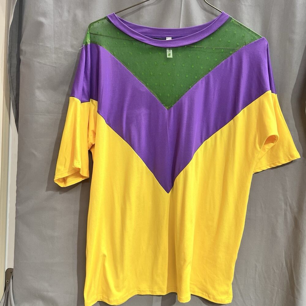 Mardi Gras purple, green, and gold color top By magic Fit Size L TG2119 Casual